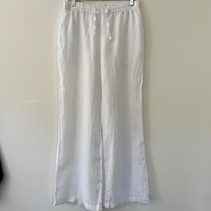 Wyeth 'Justine' Linen White Drawstring Pockets Relaxed Leg Pant Size Medium